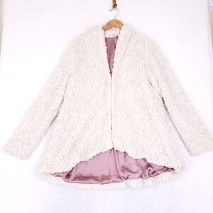 Free People Sherpa Fleece Coat L Large Mauve Lined Fuzzy Open Front Jacket
